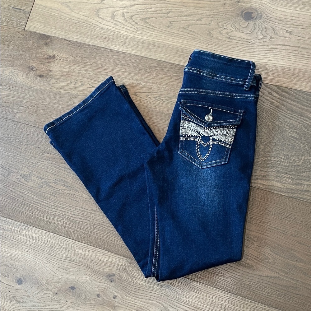 Telepatia Low Rise Boot Cut Jeans Rhinestone Embellished Size 5/27 NWT